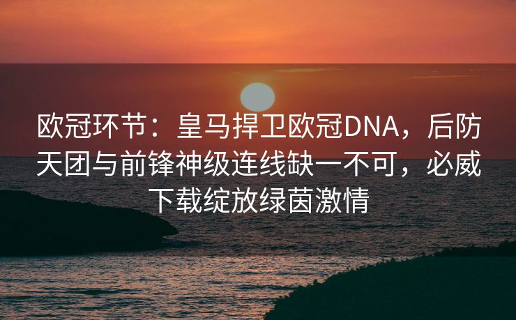 欧冠环节：皇马捍卫欧冠DNA，后防天团与前锋神级连线缺一不可，必威下载绽放绿茵激情  第2张